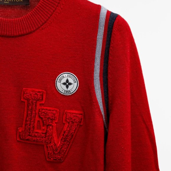 Louis Vuitton Vintage Red Wool Varsity Crewneck Sweater - Picture 4 of 10